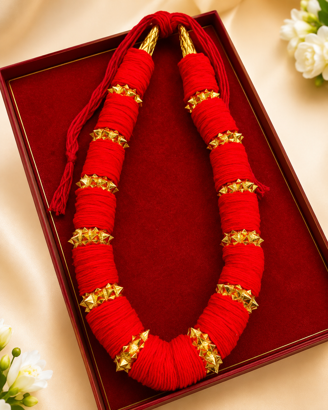 Traditional Nepali red necklace with gold accents