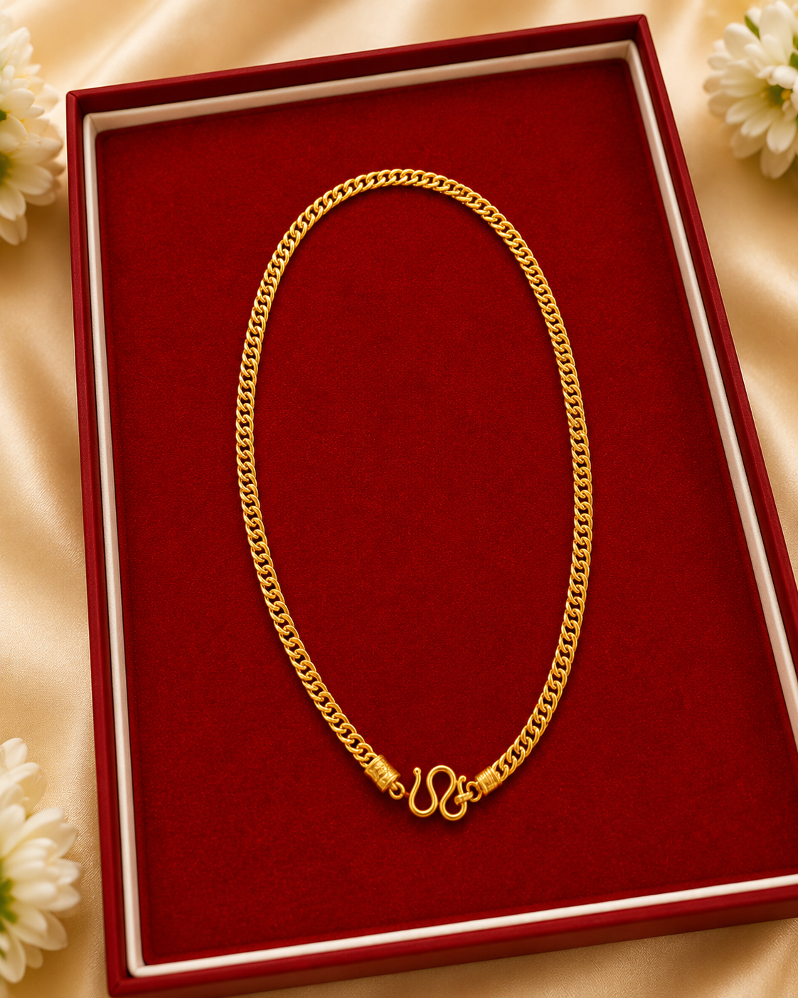 Gold curb chain necklace with traditional clasp