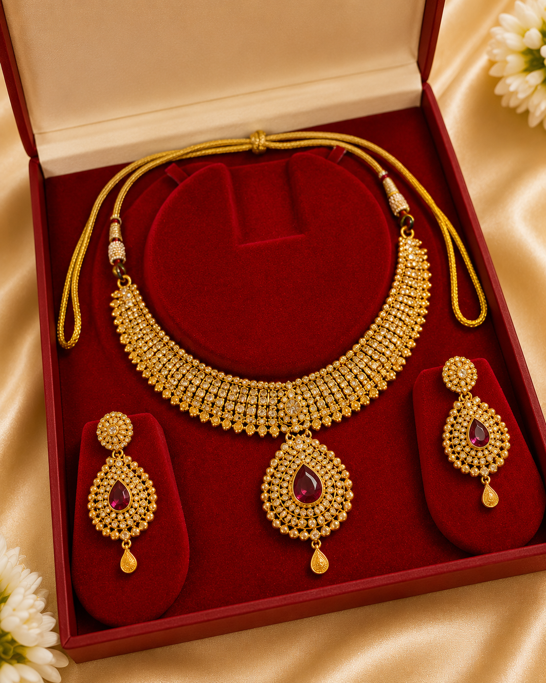 Nepali gold necklace set with earrings — Shree Sai Jewellery