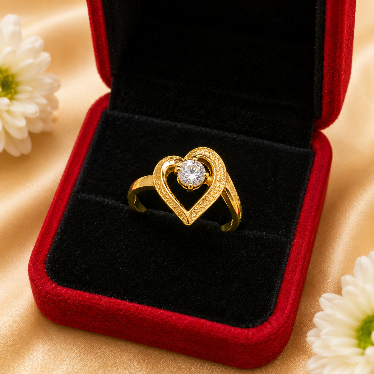 Gold heart ring with diamond centre stone